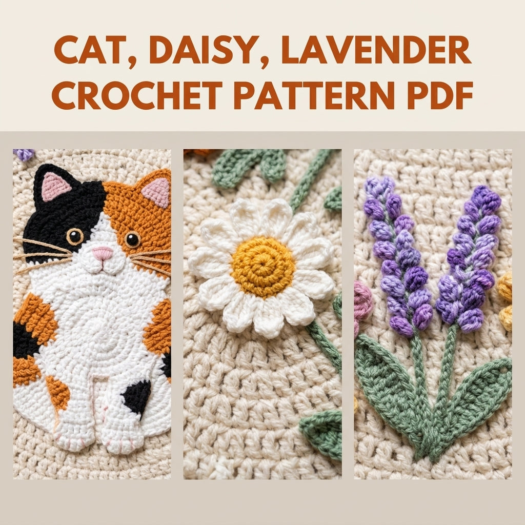 Calico Cat Flower Round Rug Crochet Pattern PDF – Cat Rug with Flower Wreath