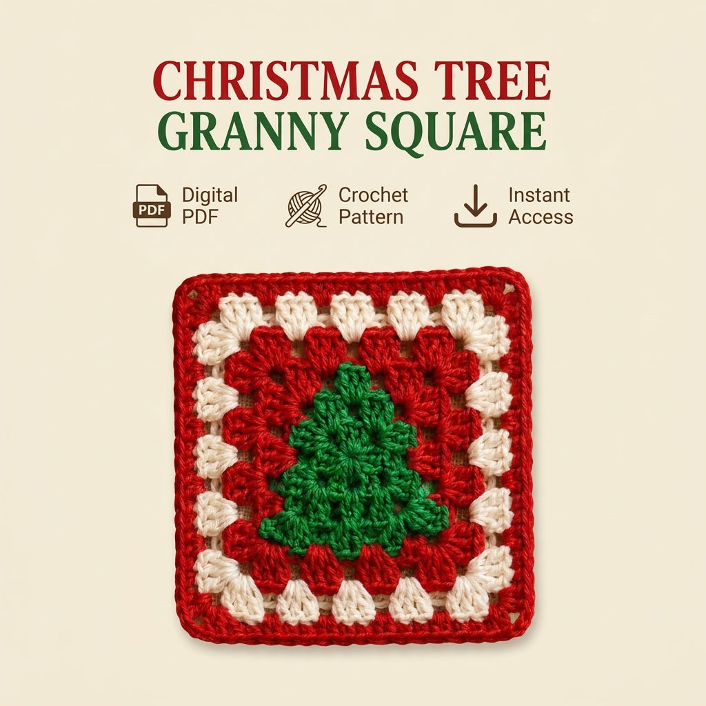 Christmas Tree Granny Square Crochet Pattern — 2 Festive Motifs in Red and Cream, Beginner Friendly, US Terms, PDF Download
