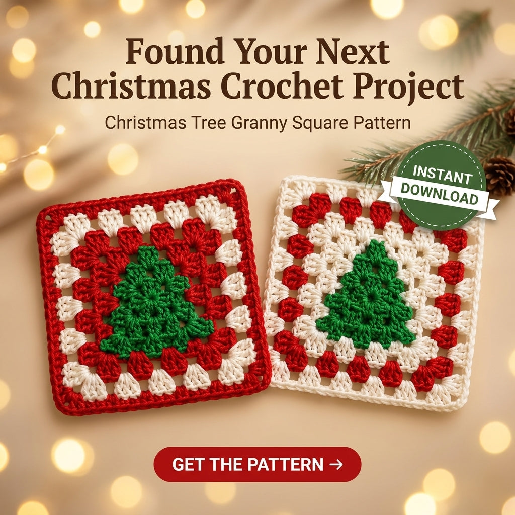 Christmas Tree Granny Square Crochet Pattern — 2 Festive Motifs in Red and Cream, Beginner Friendly, US Terms, PDF Download