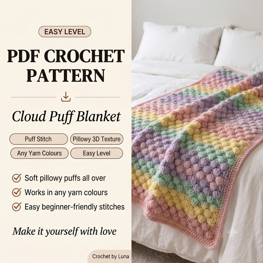 Puff Stitch Crochet Blanket Pattern PDF – Pastel Textured Throw for Beginners