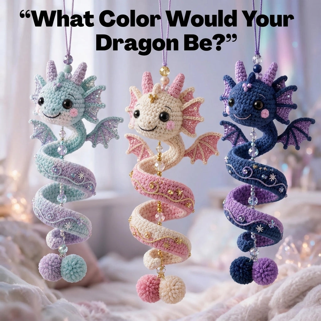 Spiral Dragon Crochet Pattern — Amigurumi Car Charm & Suncatcher with Beaded Tail, PDF Download