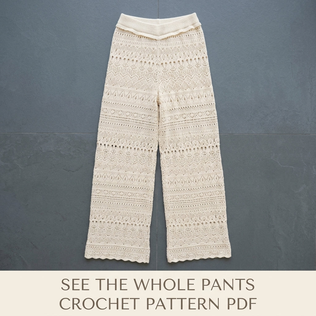 Cream Lace Wide Leg Pants Crochet Pattern PDF – Summer Lace Trousers