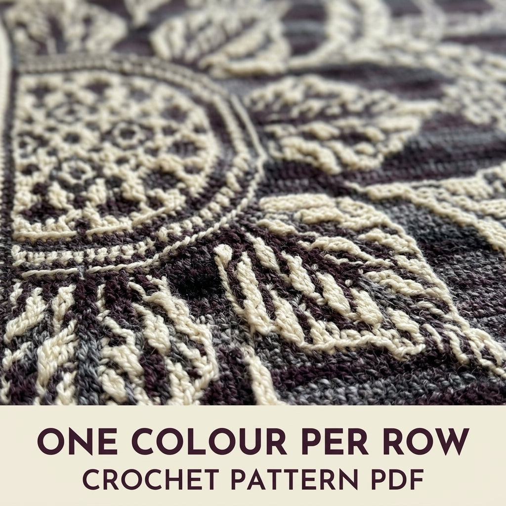 Garden Night Mosaic Crochet Blanket Pattern PDF – Dark Floral Two-Colour Throw