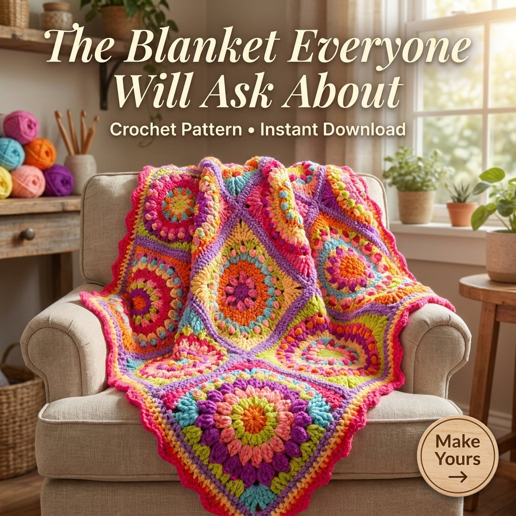 Neon Rainbow Puff Granny Square Blanket Crochet Pattern