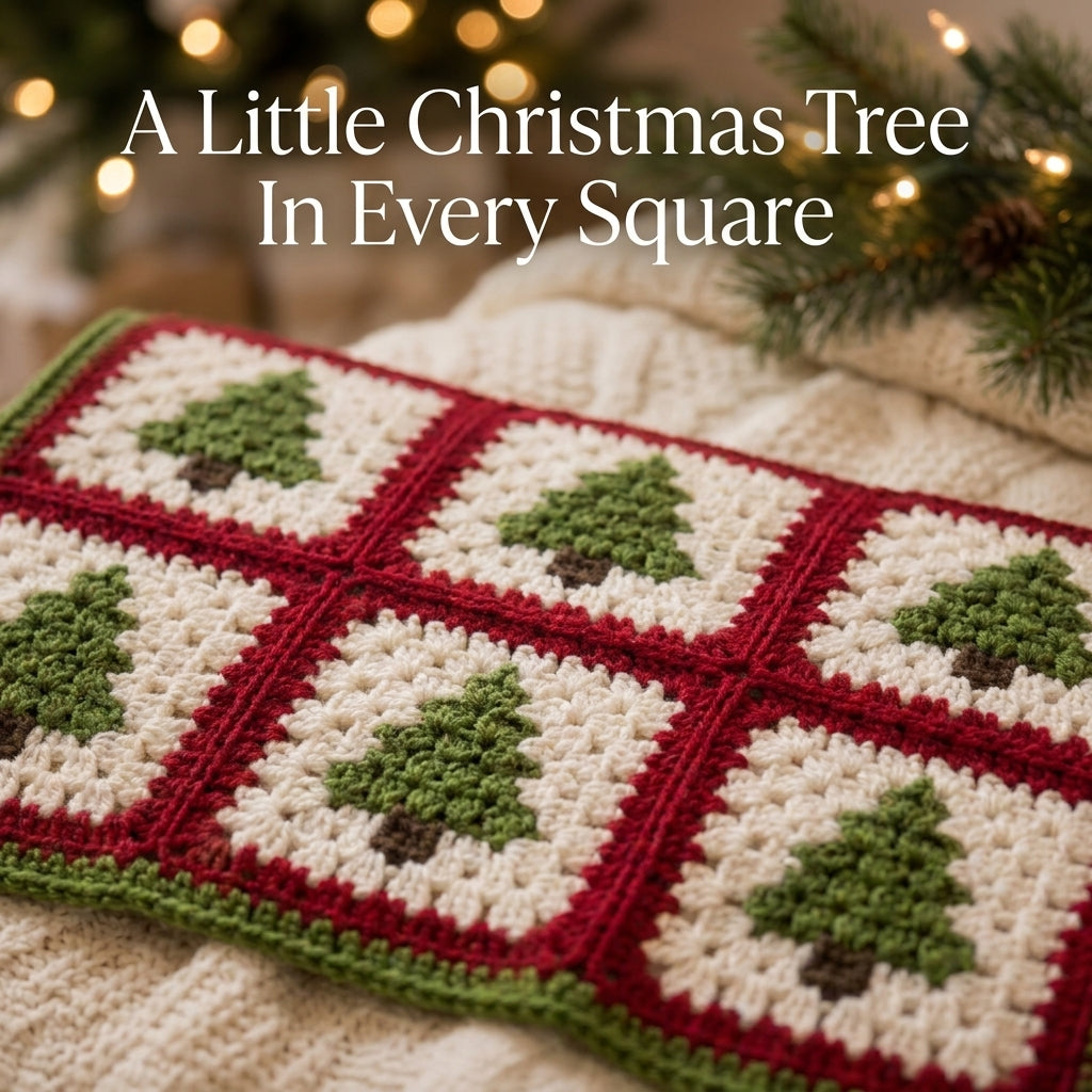 Christmas Tree Granny Square Blanket Crochet Pattern — Festive Throw in Red, Green and Cream, 4 Sizes, US Terms, PDF Download