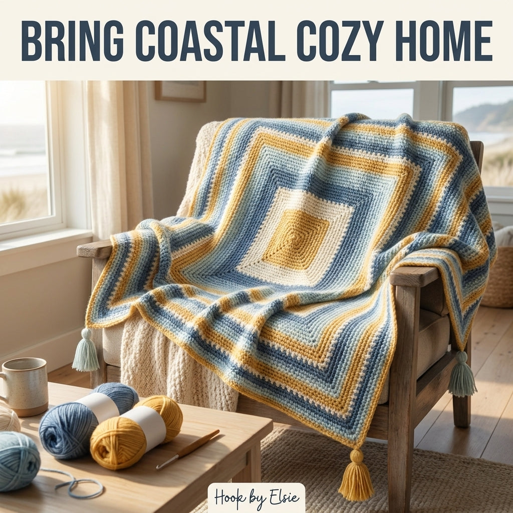 Coastal Stripes Moss Stitch Blanket Crochet Pattern