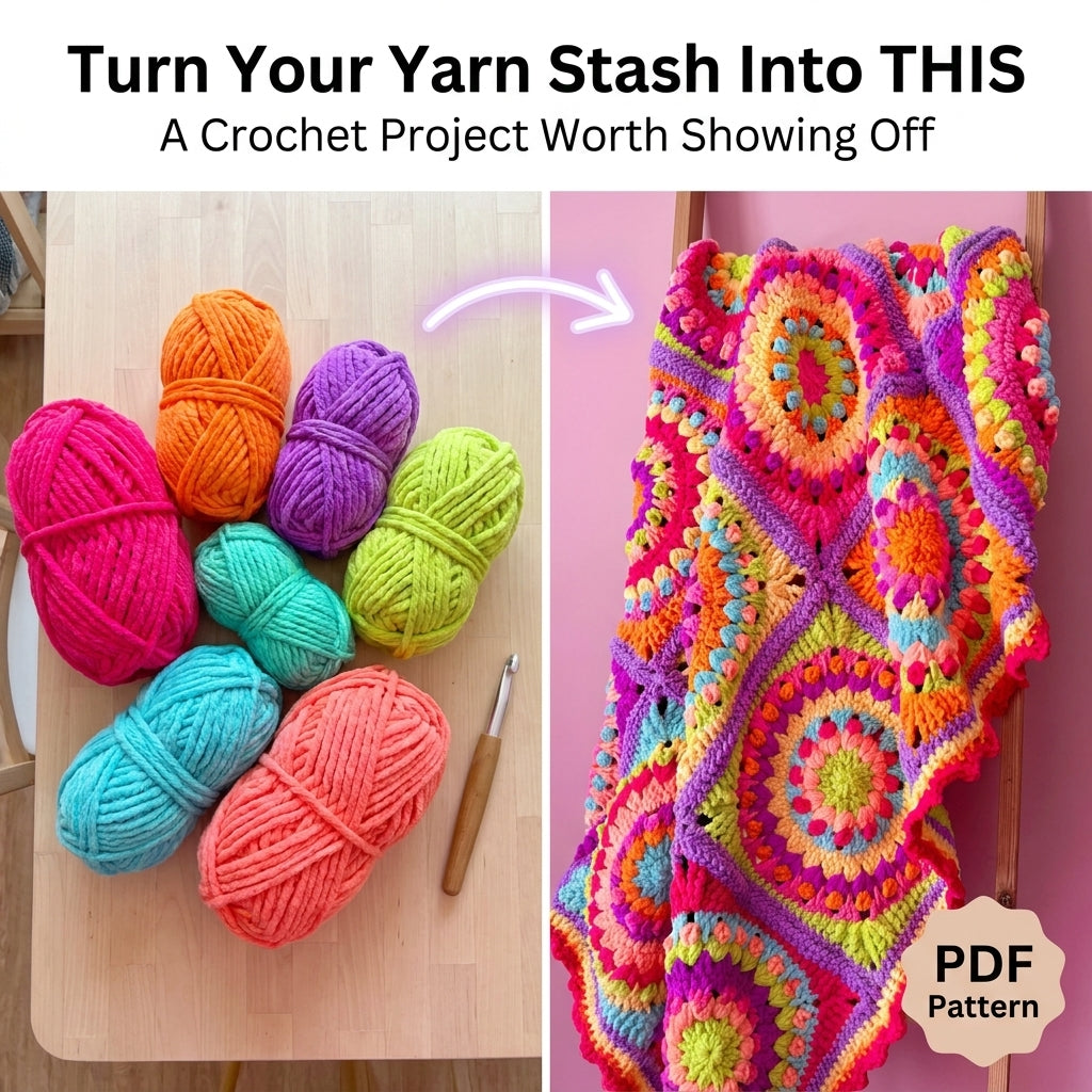 Neon Rainbow Puff Granny Square Blanket Crochet Pattern