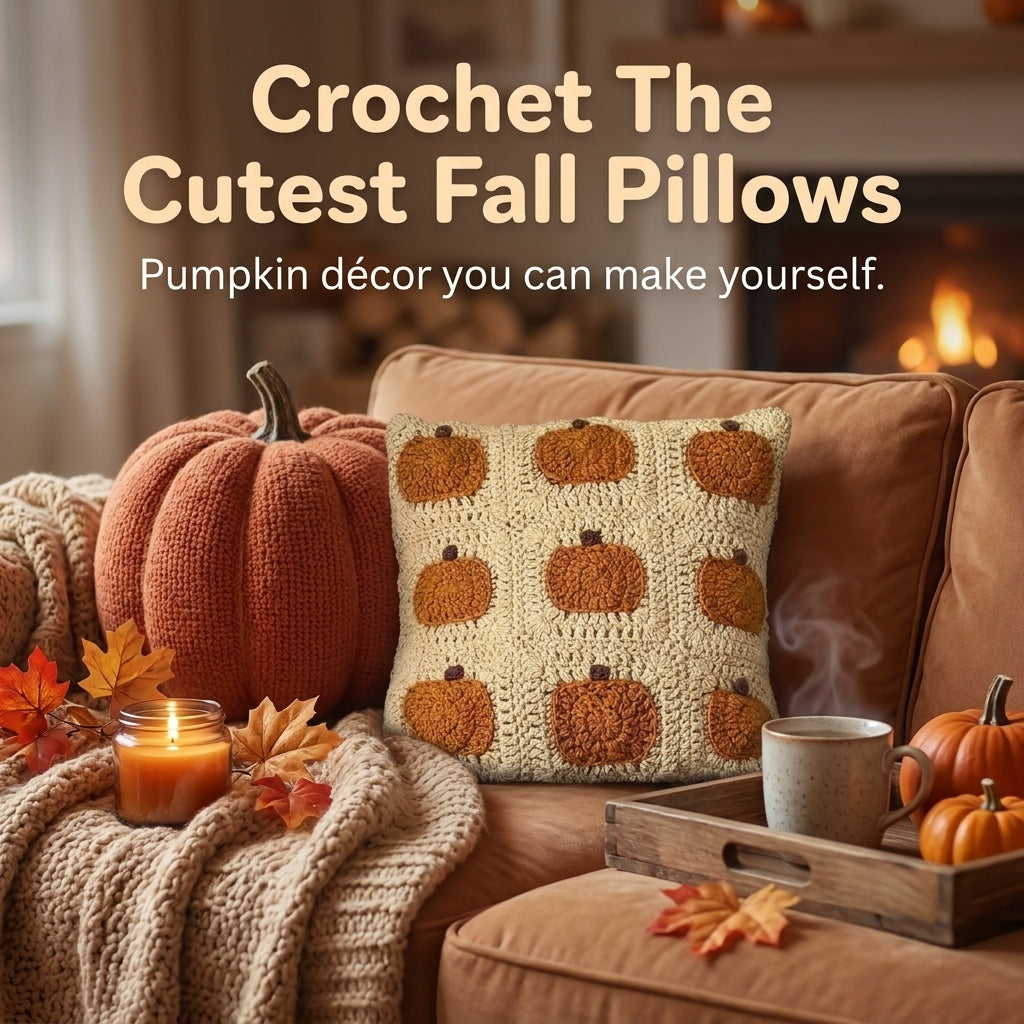 Pumpkin Granny Square Cushion Crochet Pattern — Autumn Pillow Cover in Cream and Rust, US Terms, PDF Download