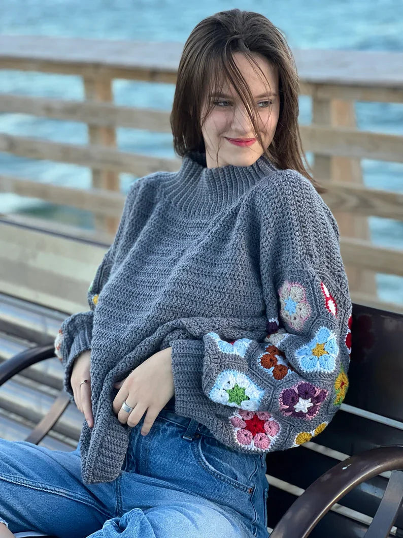 Crochet pattern, Crochet African flower sweater PDF Pattern, chunky oversized sweatshirt video tutorial, women winter jumper, cozy pullover
