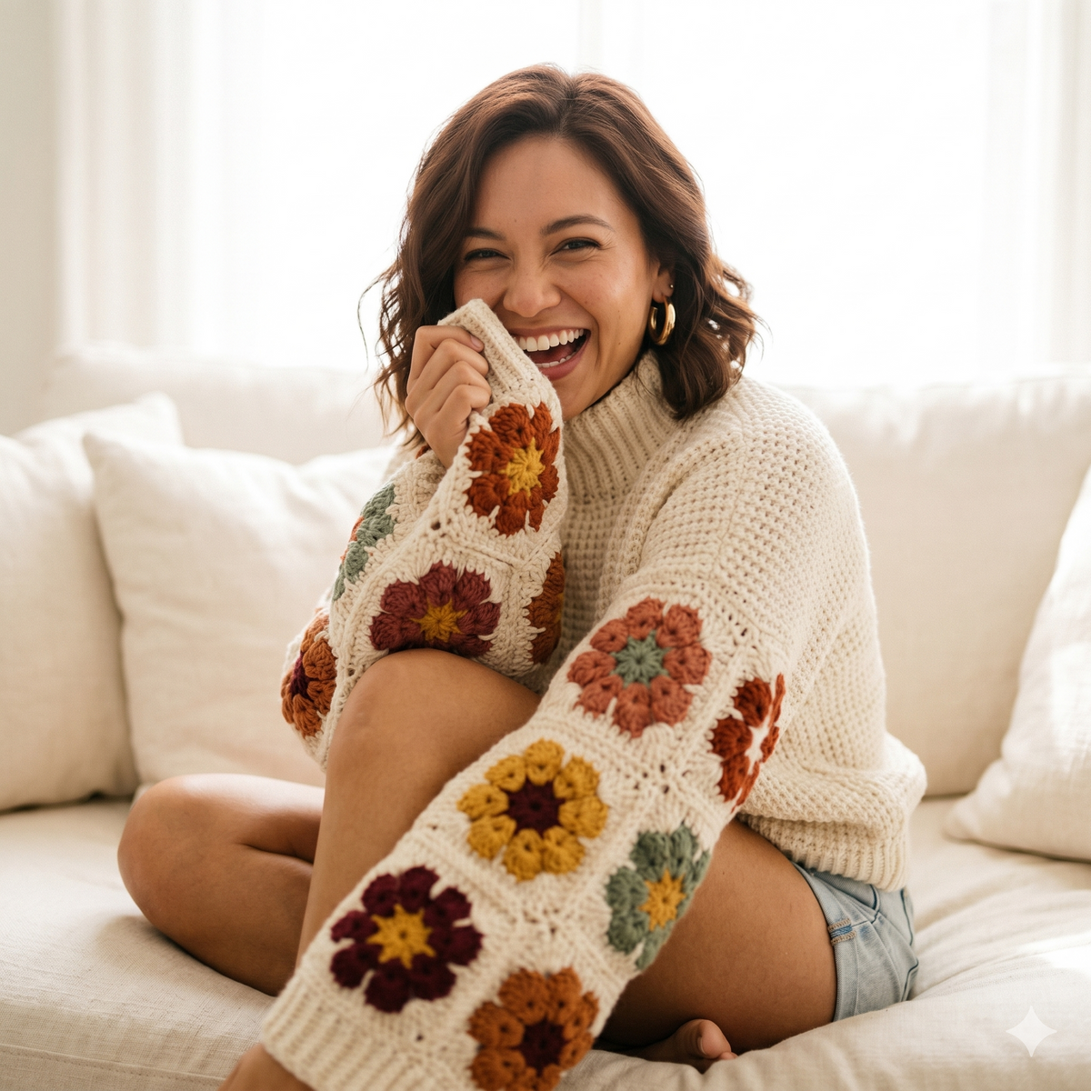 Crochet pattern, Crochet African flower sweater PDF Pattern, chunky oversized sweatshirt video tutorial, women winter jumper, cozy pullover
