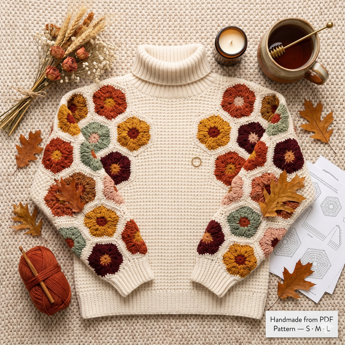 Crochet pattern, Crochet African flower sweater PDF Pattern, chunky oversized sweatshirt video tutorial, women winter jumper, cozy pullover
