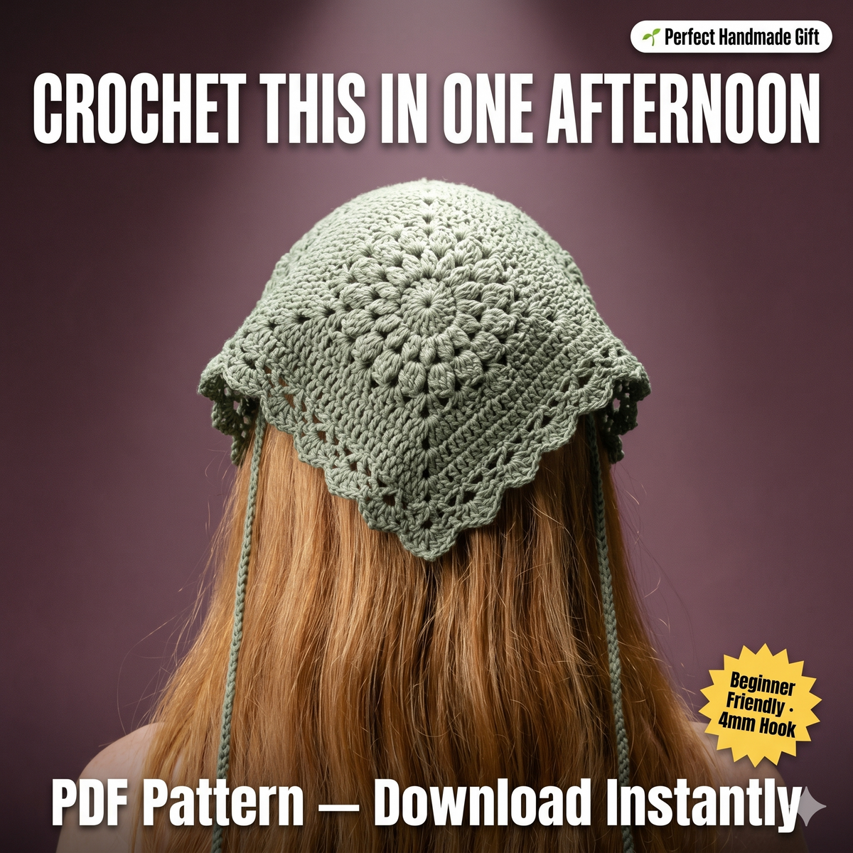 Crochet Bandana Pattern: Pink Granny Square Headscarf (PDF Tutorial)