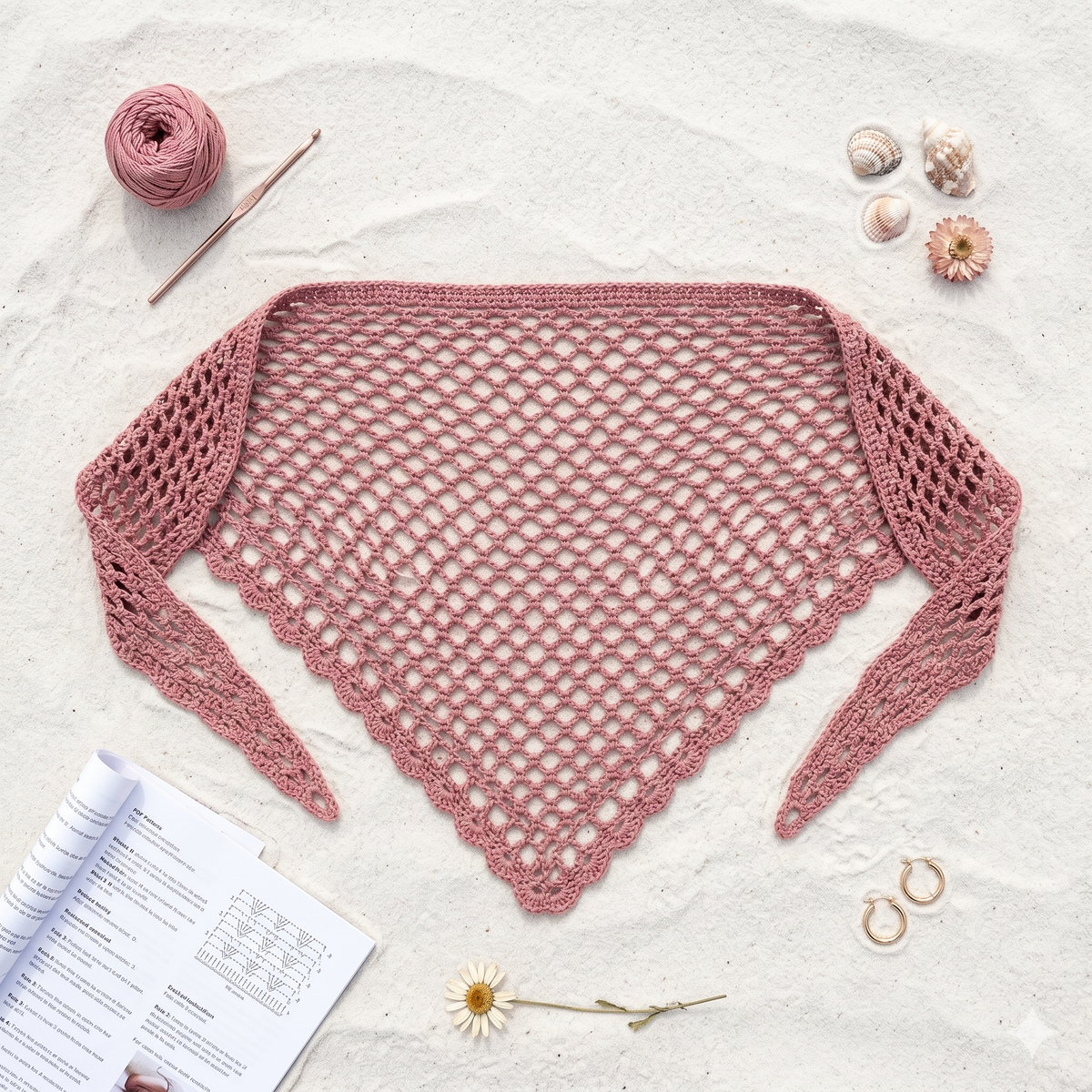 Crochet Bandanna PDF Pattern | Mesh Hair Scarf | Boho Headscarf | Summer Hip Wrap | Summer Crochet Tee | Digital Download | Crochet Pattern