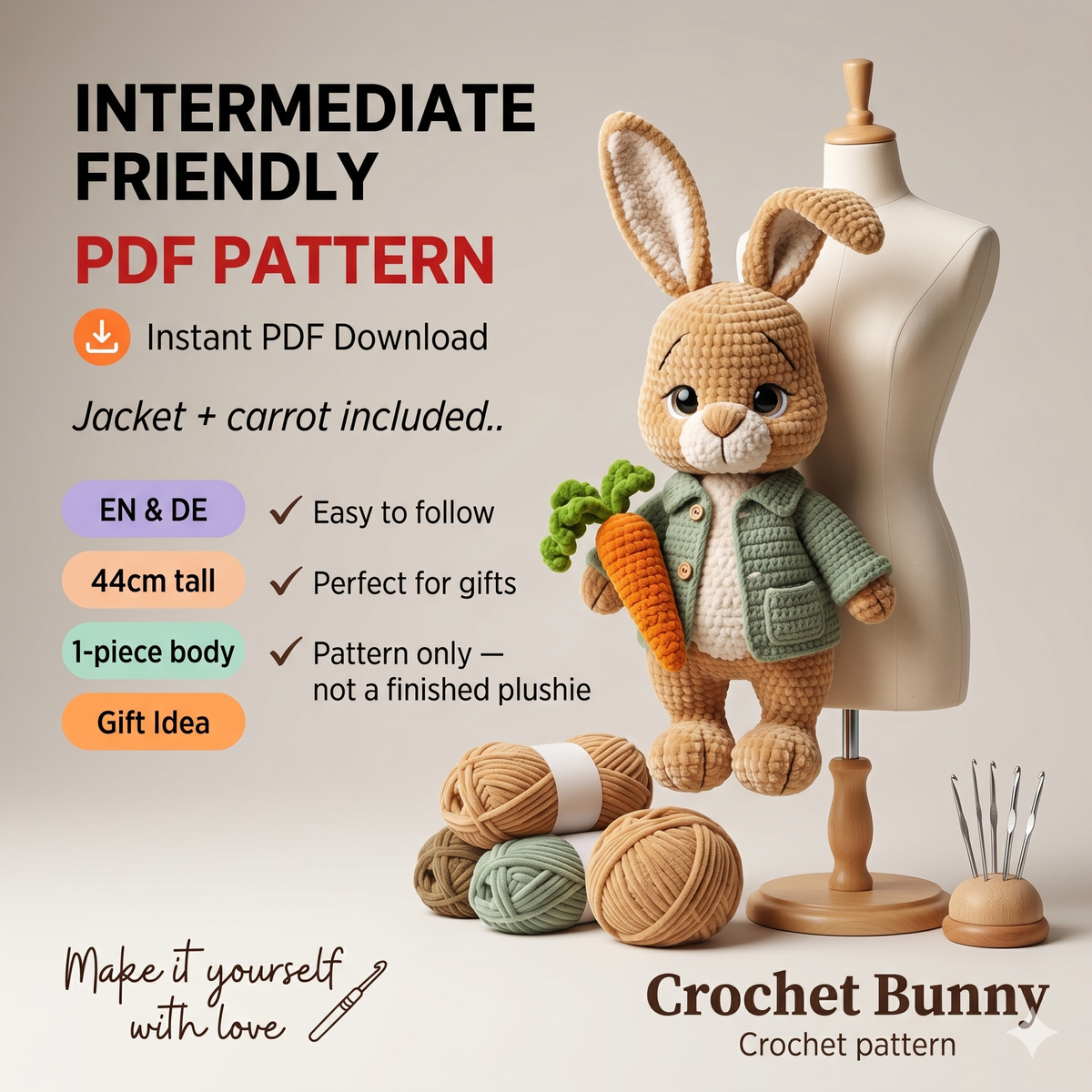 Crochet Bunny Pattern: DIY stuffed animals and plushies (PDF Pattern)