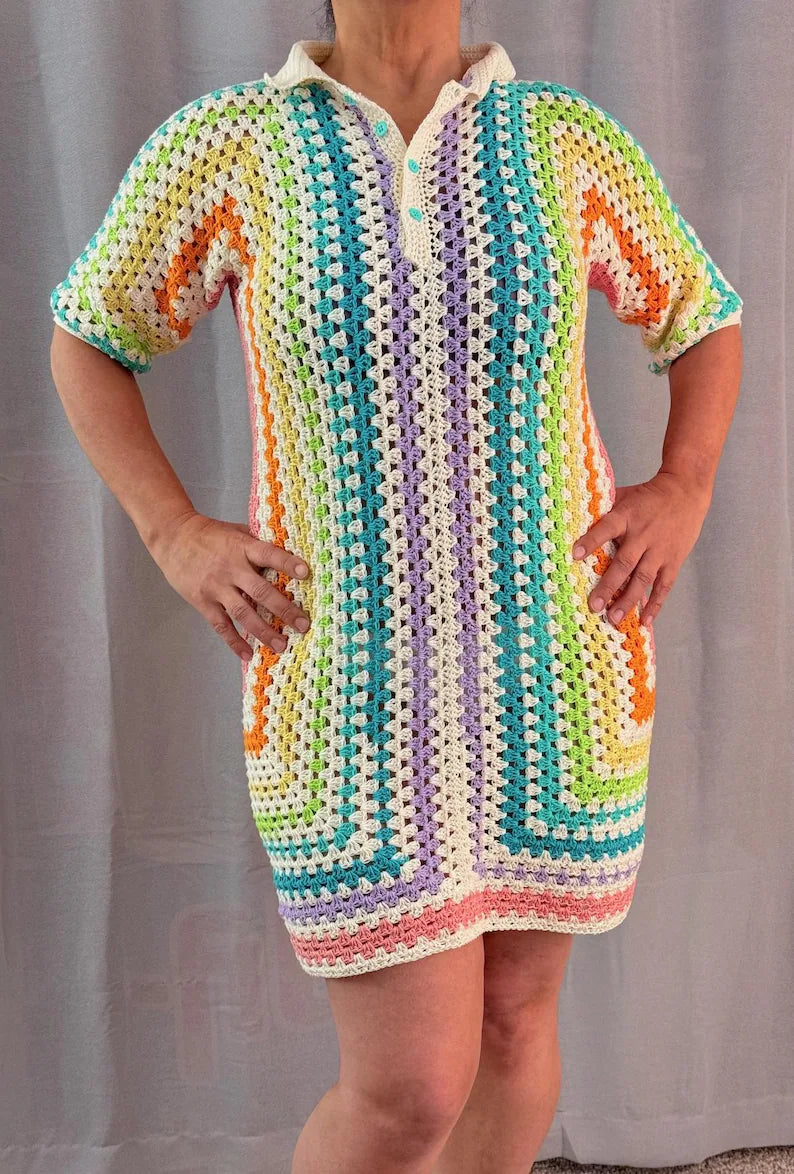 Crochet Extended Hexagon Dress Pattern, Beach Swimsuit Cover-Up, Granny Stitch Summer Dress