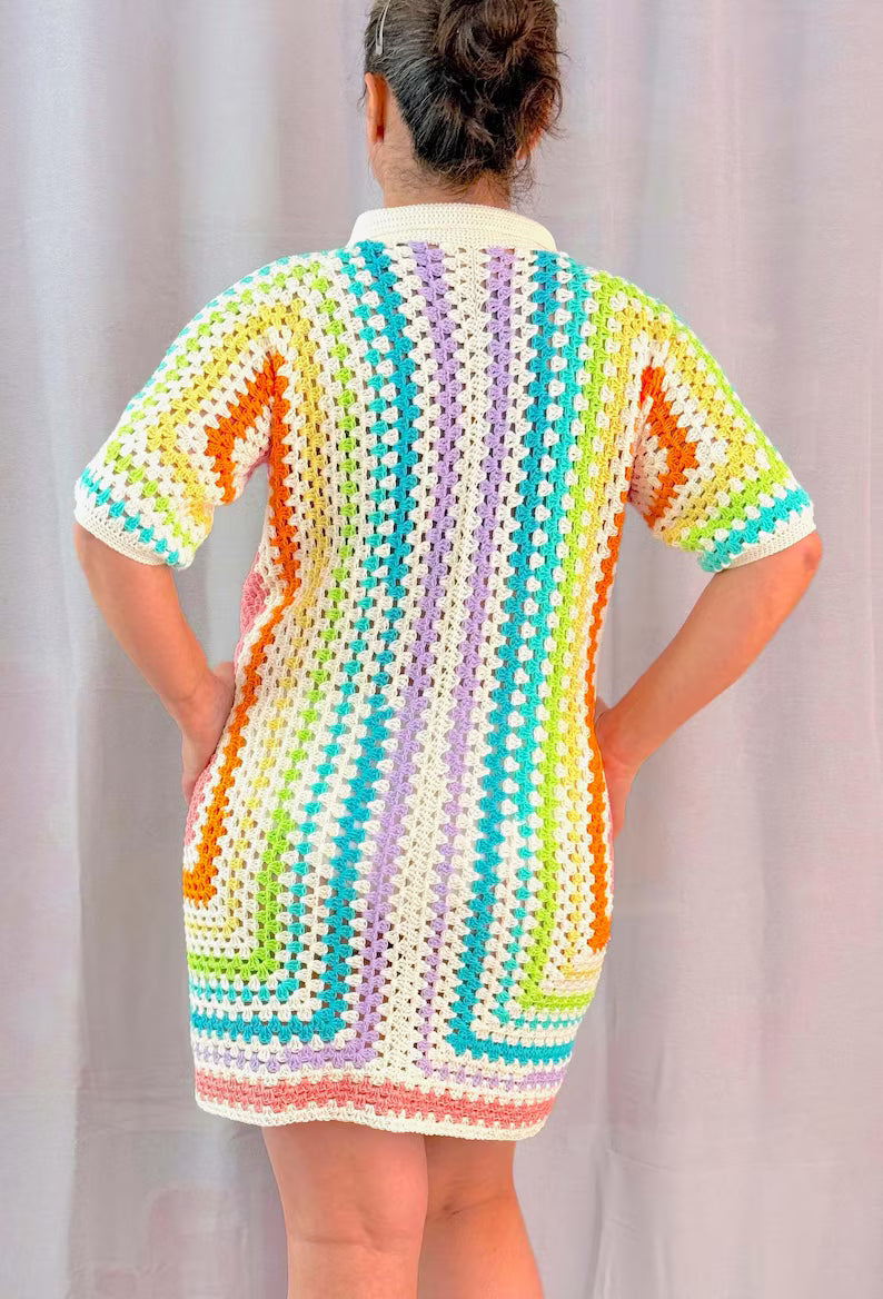 Crochet Extended Hexagon Dress Pattern, Beach Swimsuit Cover-Up, Granny Stitch Summer Dress