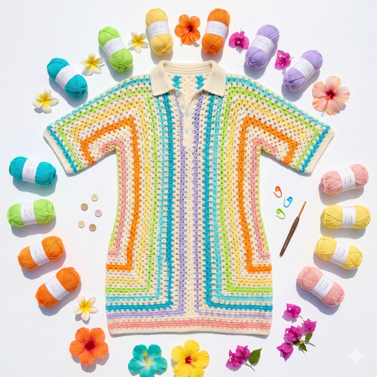 Crochet Extended Hexagon Dress Pattern, Beach Swimsuit Cover-Up, Granny Stitch Summer Dress