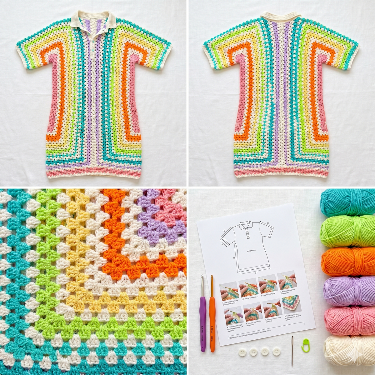 Crochet Extended Hexagon Dress Pattern, Beach Swimsuit Cover-Up, Granny Stitch Summer Dress