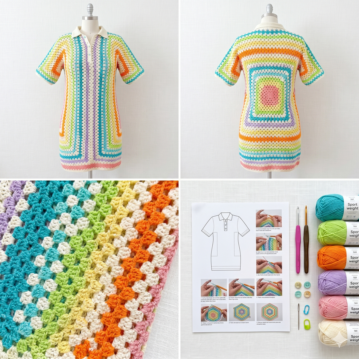 Crochet Extended Hexagon Dress Pattern, Beach Swimsuit Cover-Up, Granny Stitch Summer Dress