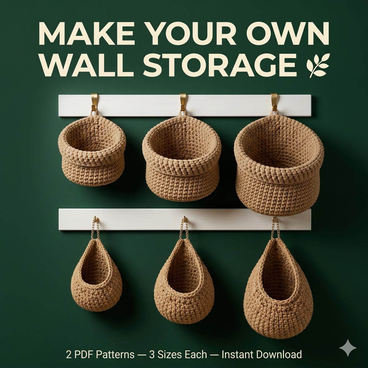 Crochet Hanging Basket Patterns – Hook & Teardrop Wall Storage (PDF Download)