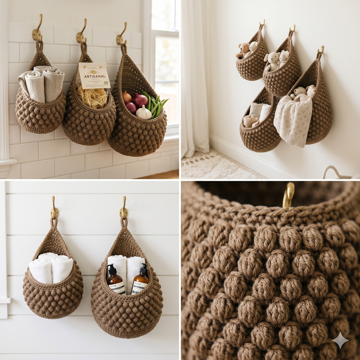 Crochet Hanging Basket Patterns – Hook & Teardrop Wall Storage (PDF Download)