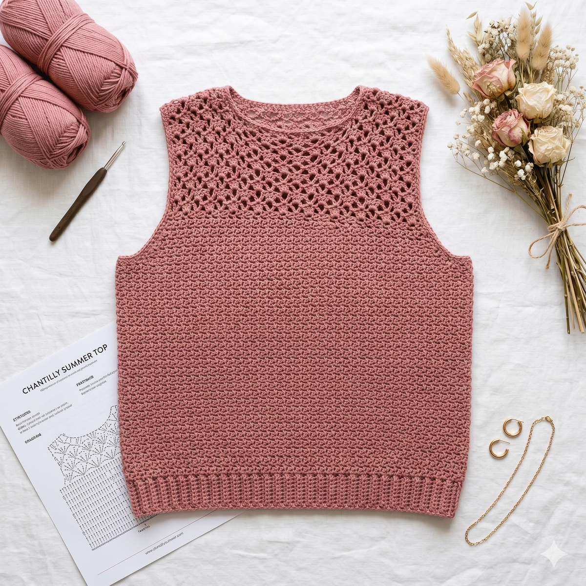Summer Crochet Top Pattern, Chantilly Crochet Summer Top, Crochet Lace Top, Sleeveless Crochet Top, Summer Crochet Top PDF Crochet Pattern