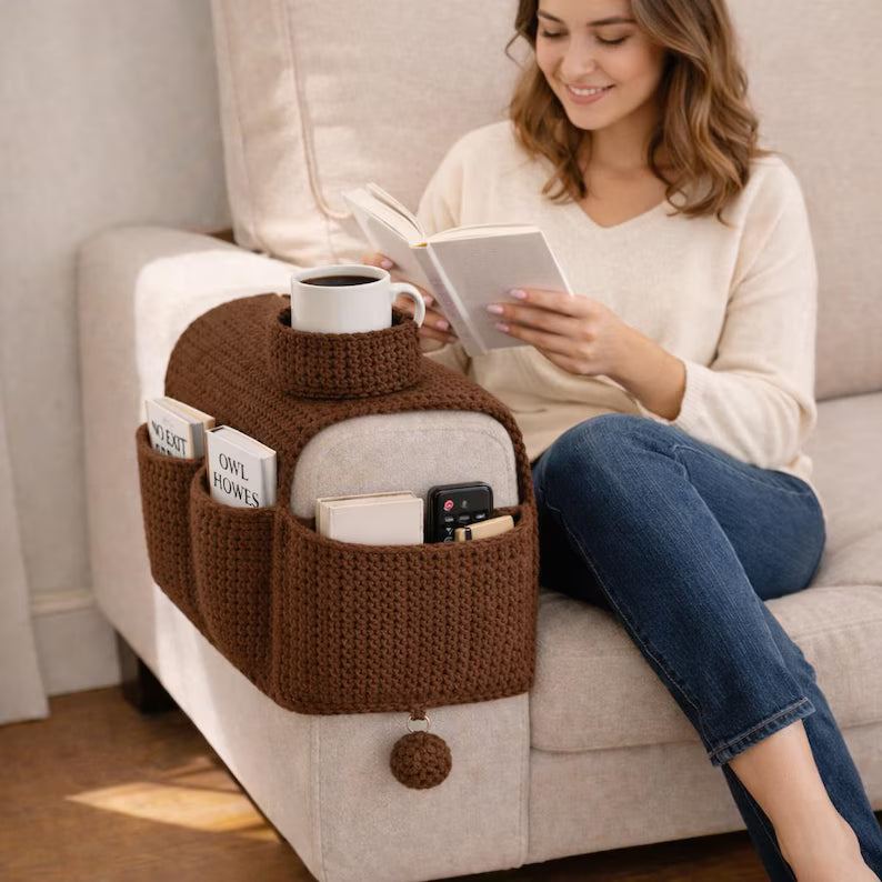 Crochet Sofa Arm Organizer Pattern PDF | Couch Caddy with Pockets | Beginner Crochet Home Storage | Armchair Organizer Digital Download