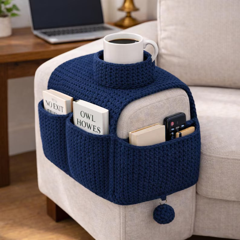 Crochet Sofa Arm Organizer Pattern PDF | Couch Caddy with Pockets | Beginner Crochet Home Storage | Armchair Organizer Digital Download