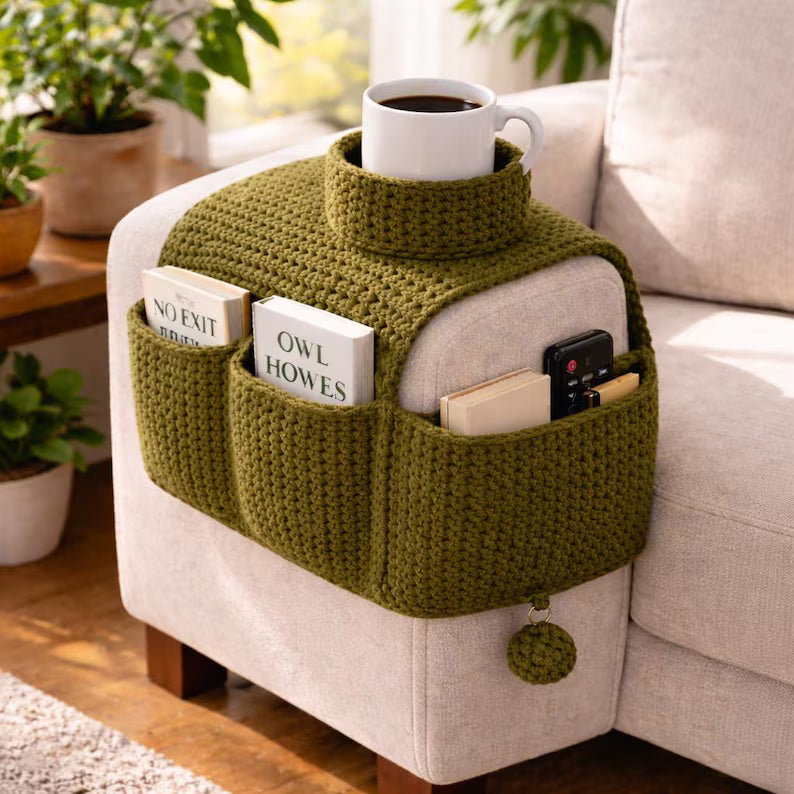 Crochet Sofa Arm Organizer Pattern PDF | Couch Caddy with Pockets | Beginner Crochet Home Storage | Armchair Organizer Digital Download