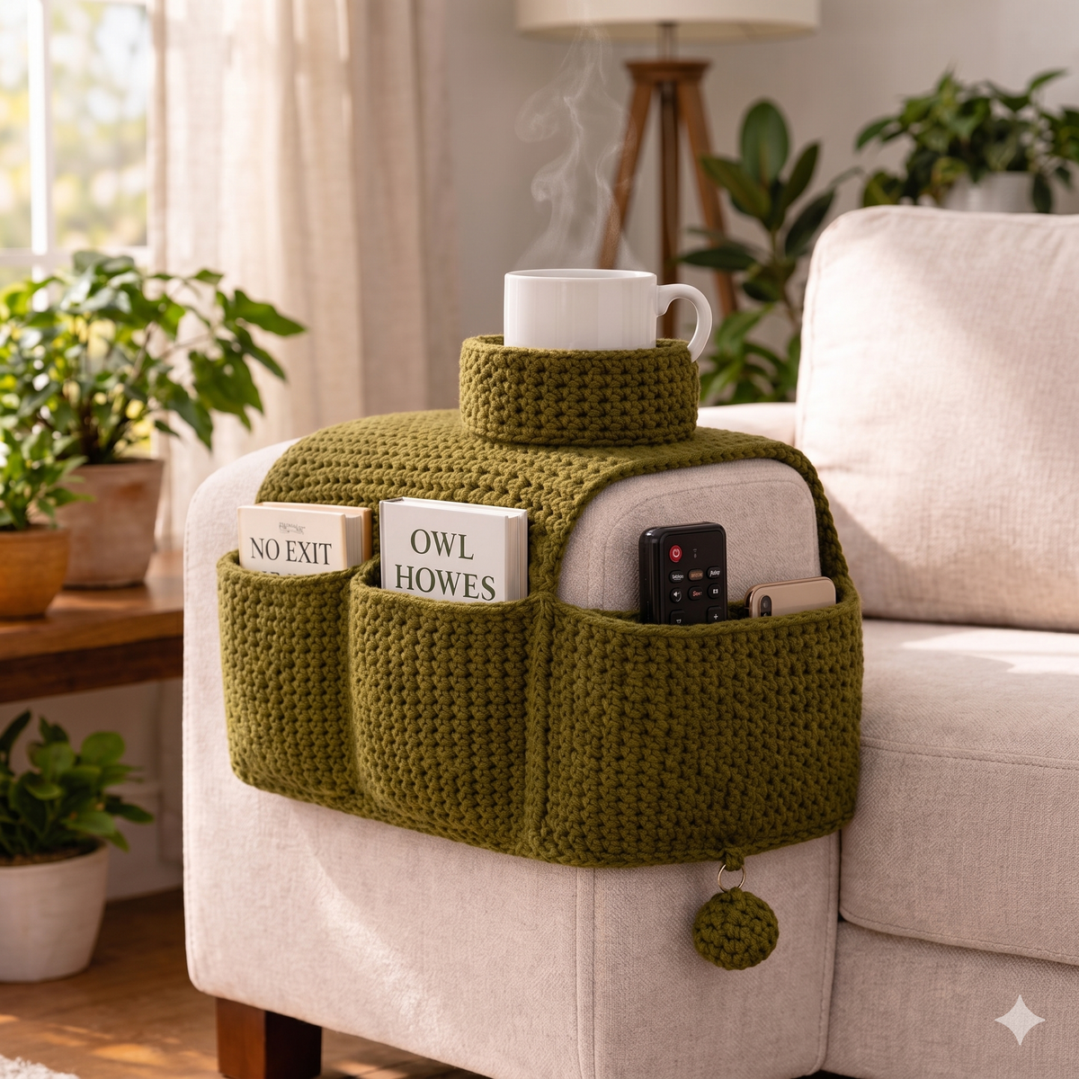 Crochet Sofa Arm Organizer Pattern PDF | Couch Caddy with Pockets | Beginner Crochet Home Storage | Armchair Organizer Digital Download