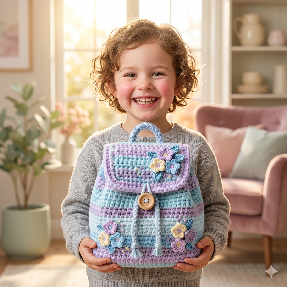 Crochet Spring Flower Backpack Pattern (PDF), Pastel Kids Bag Tutorial
