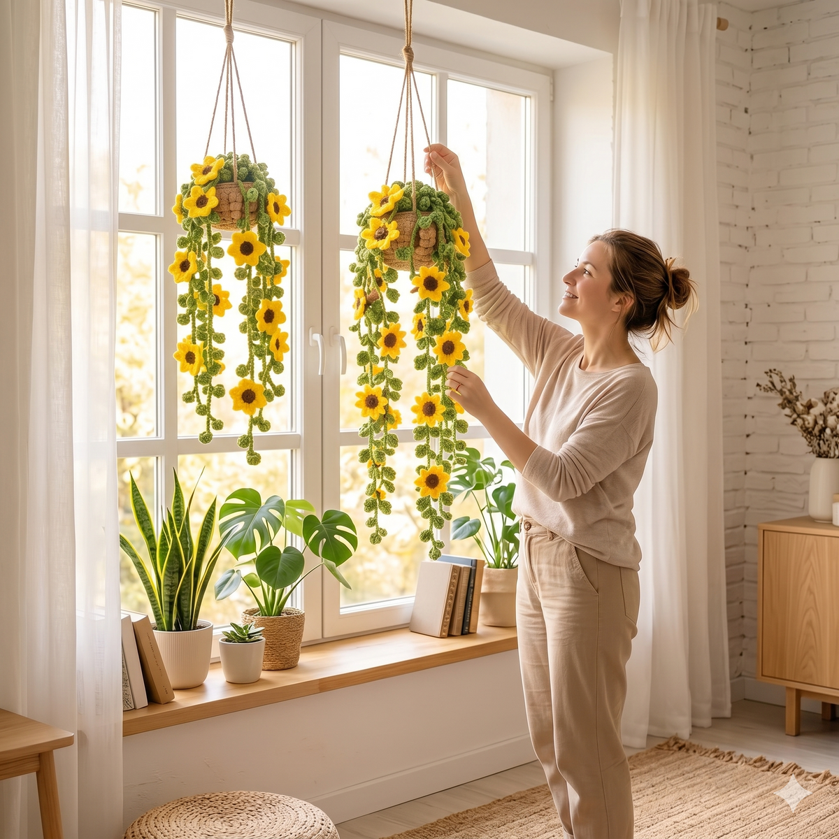 Crochet Sunflower Hanging Plant Pot Pattern, Amigurumi Flower Pot Tutorial PDF, DIY Nursery Room Decor