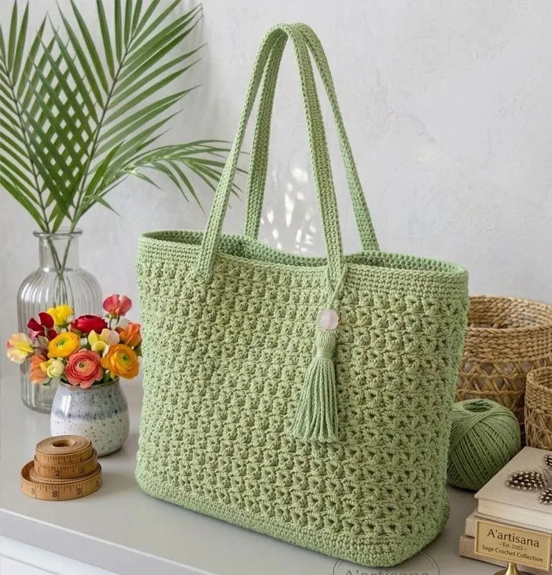Crochet Tote Bag Pattern | Crochet Shoulder Bag | Textured Handmade Tote Bag | DIY Cotton Handbag (PDF Download)