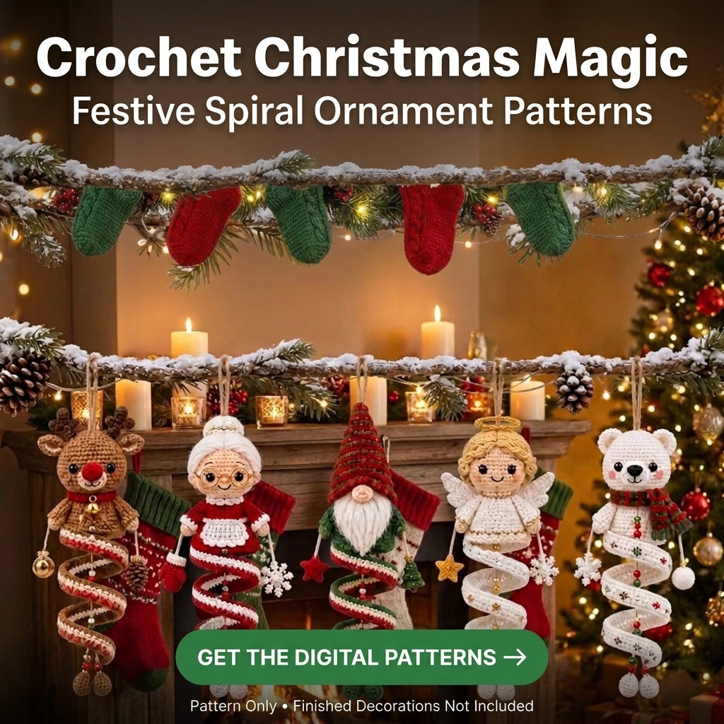 Christmas Spiral Ornament Crochet Pattern Bundle | 10 Hanging Characters | Santa, Snowman, Gingerbread, Angel & More | PDF Instant Download