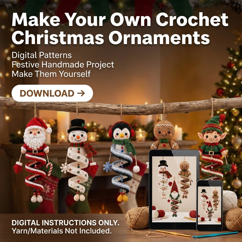 Christmas Spiral Ornament Crochet Pattern Bundle | 10 Hanging Characters | Santa, Snowman, Gingerbread, Angel & More | PDF Instant Download