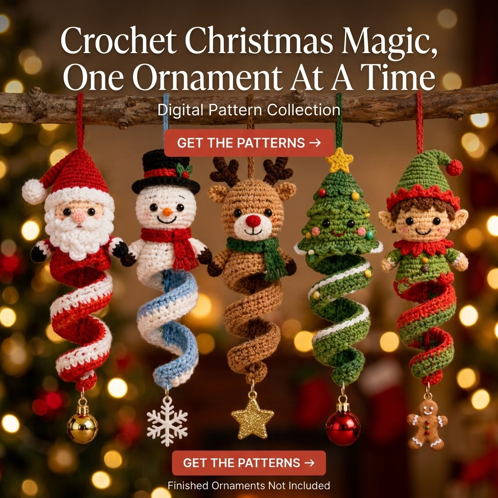 Christmas Spiral Ornament Crochet Pattern | Set of 5 Hanging Decorations | Santa, Snowman, Reindeer, Tree & Elf | PDF Instant Download