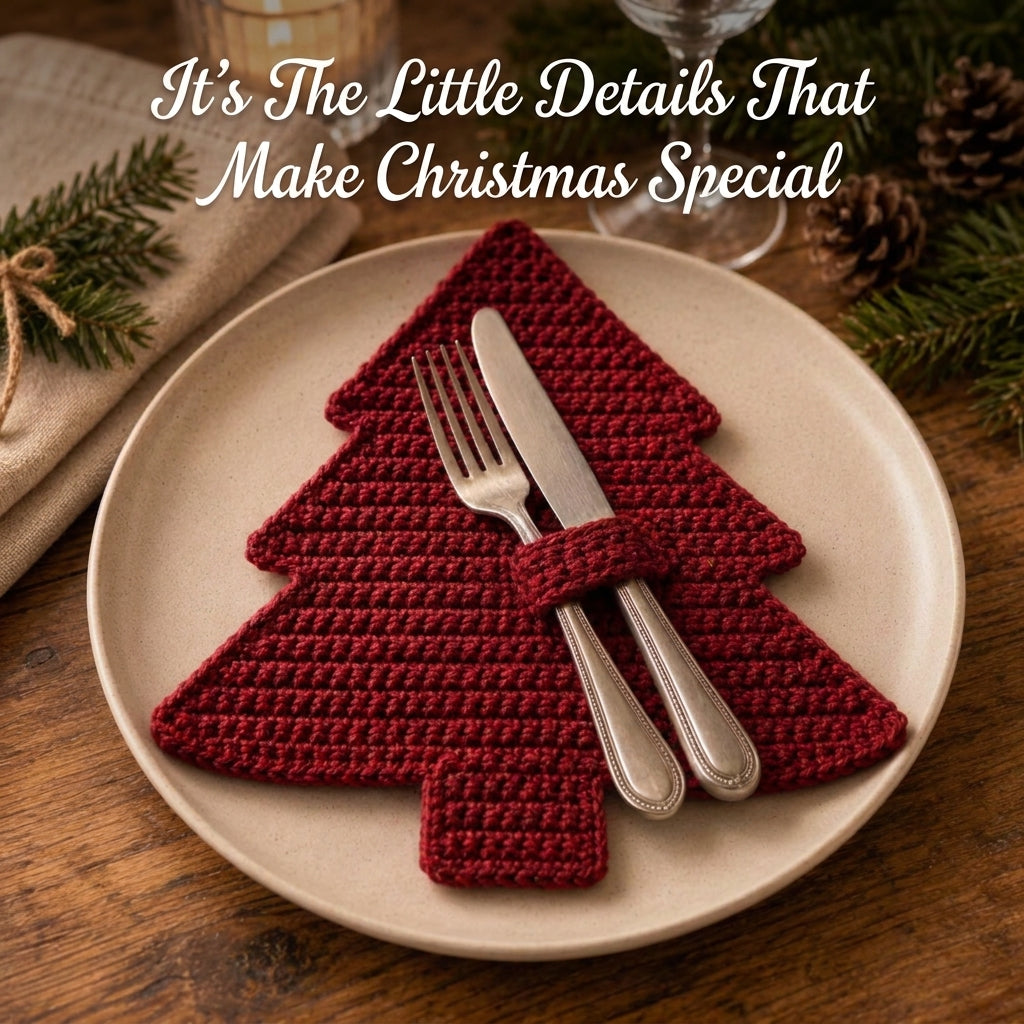 Christmas Tree Placemat Crochet Pattern — Festive Table Set with Matching Napkin Ring, US Terms, PDF Download