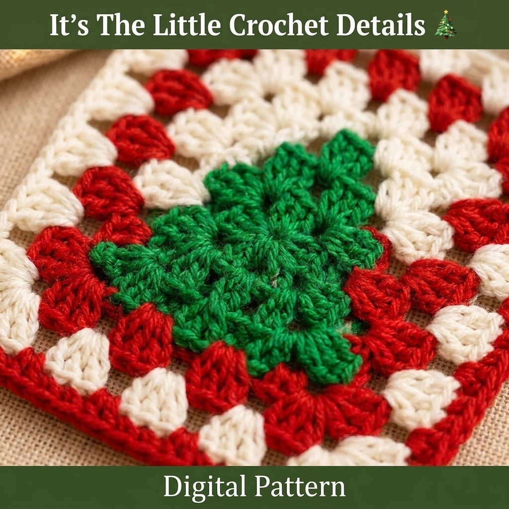 Christmas Tree Granny Square Crochet Pattern — 2 Festive Motifs in Red and Cream, Beginner Friendly, US Terms, PDF Download