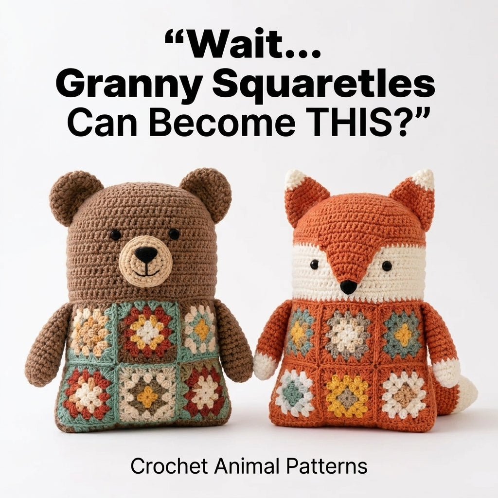 Granny Square Animal Cushion Crochet Pattern — Bear, Fox, Cat and Bunny, 4 Patterns in 1, US Terms, PDF Download