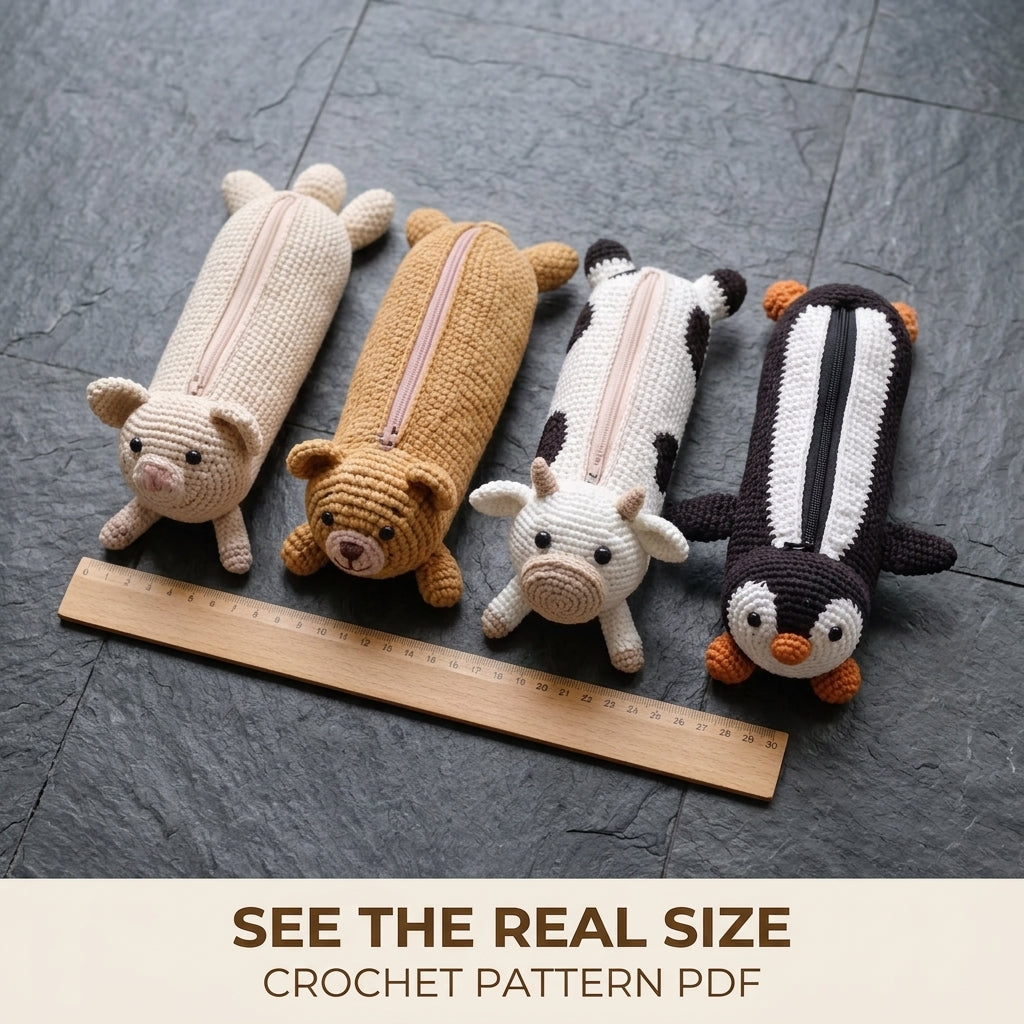 Animal Pencil Case Crochet Pattern PDF – Amigurumi Zip Pouch Set