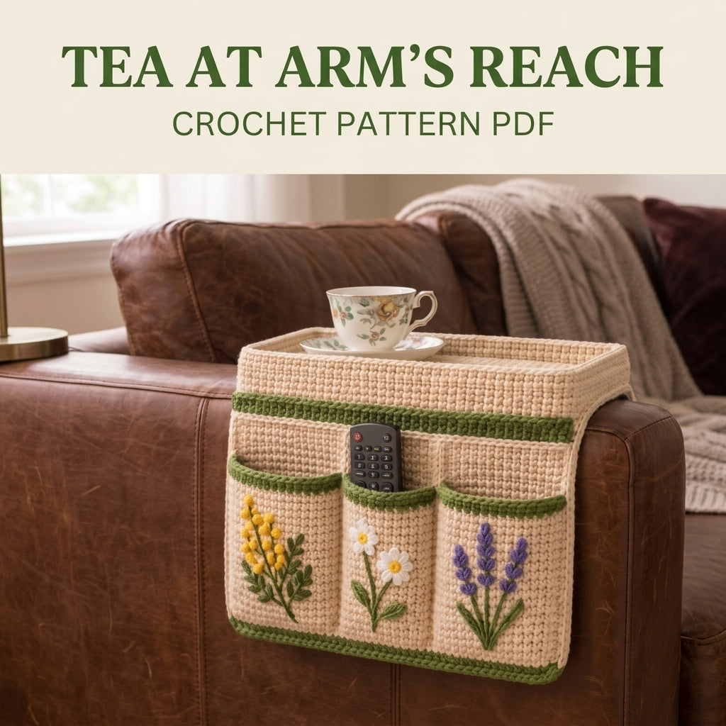 Wildflower Armrest Tray Caddy Crochet Pattern PDF – Sofa Arm Organizer