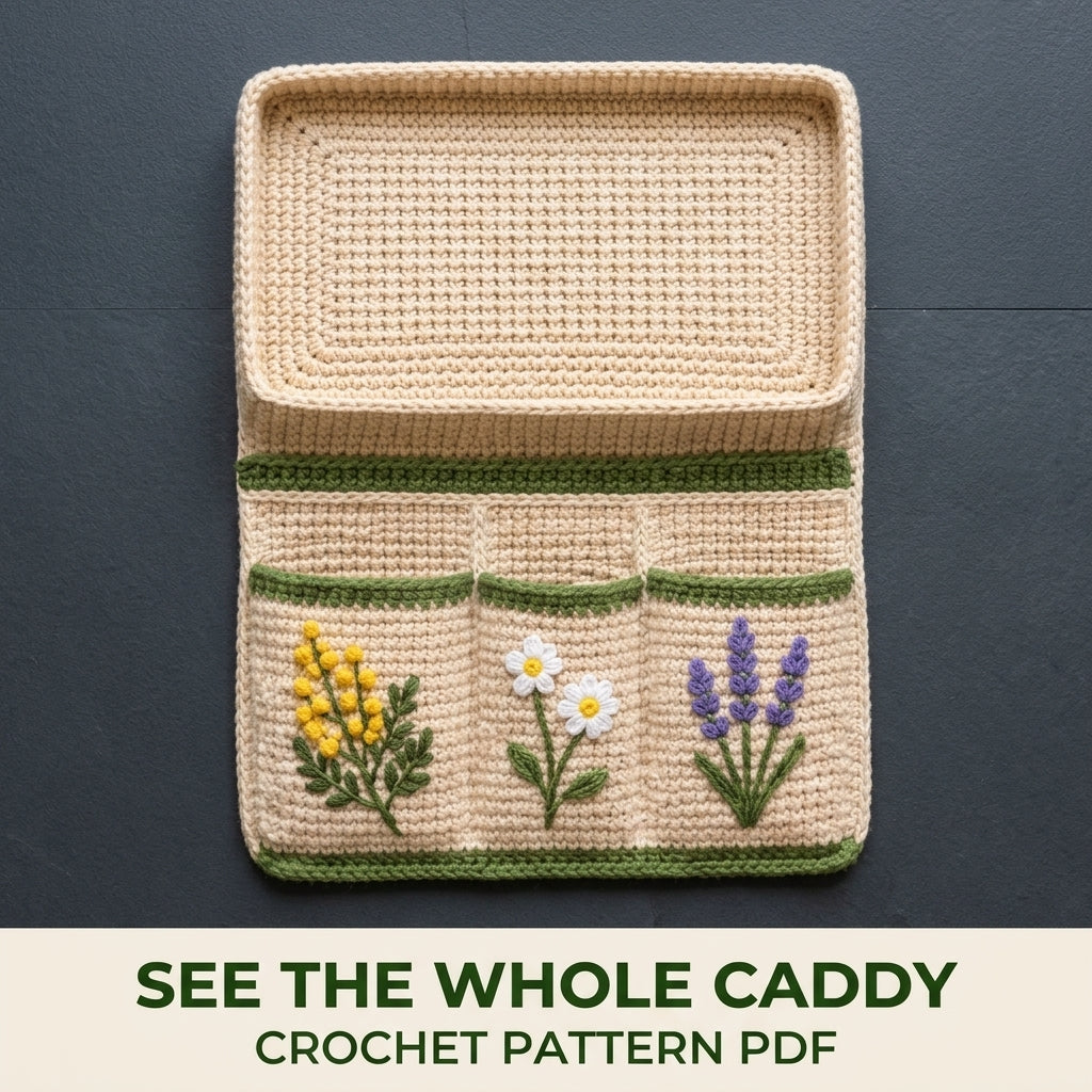 Wildflower Armrest Tray Caddy Crochet Pattern PDF – Sofa Arm Organizer