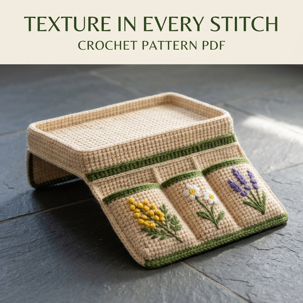 Wildflower Armrest Tray Caddy Crochet Pattern PDF – Sofa Arm Organizer