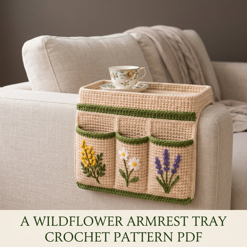 Wildflower Armrest Tray Caddy Crochet Pattern PDF – Sofa Arm Organizer