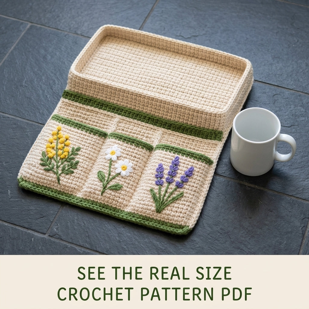 Wildflower Armrest Tray Caddy Crochet Pattern PDF – Sofa Arm Organizer