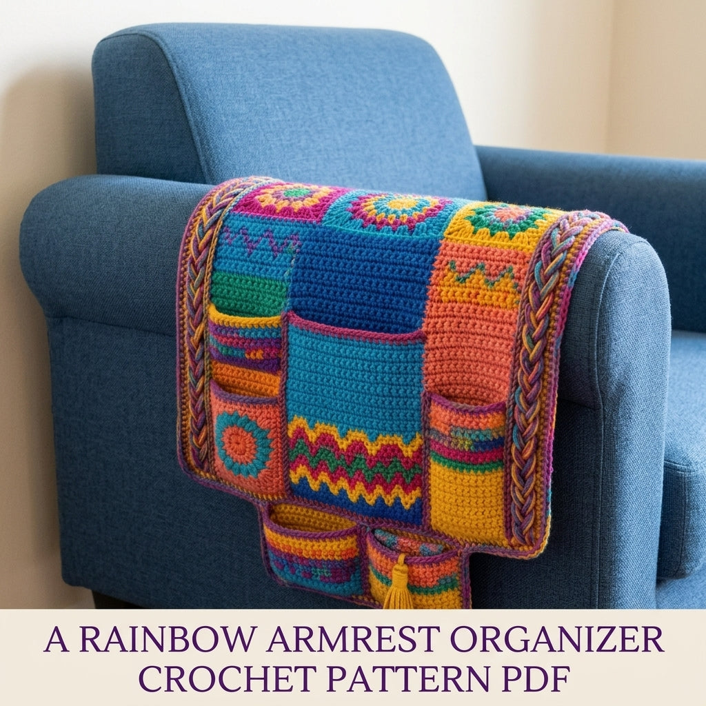 Rainbow Tapestry Armrest Organizer Crochet Pattern PDF – Sofa Caddy
