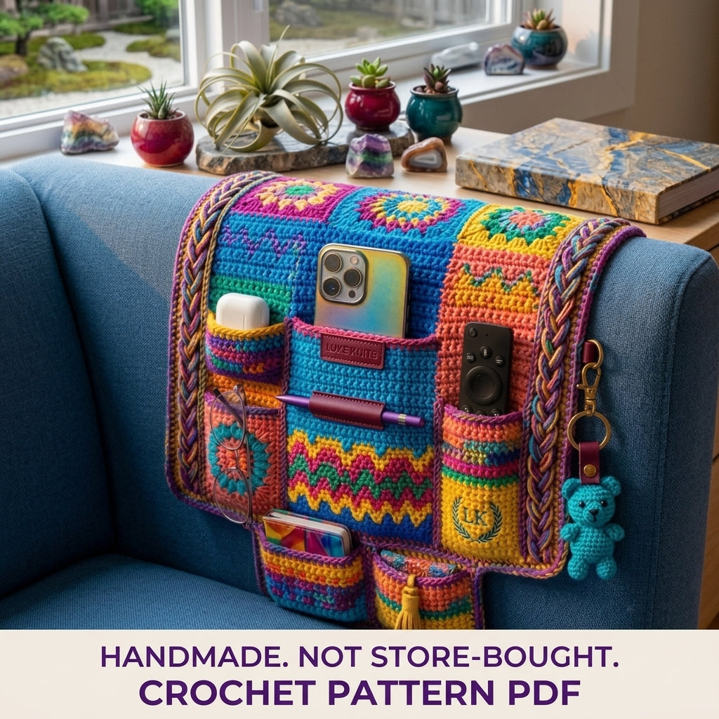 Rainbow Tapestry Armrest Organizer Crochet Pattern PDF – Sofa Caddy