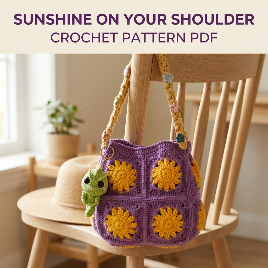 Sunflower Square Shoulder Bag Crochet Pattern PDF – Granny Square Purse with Braided Strap
