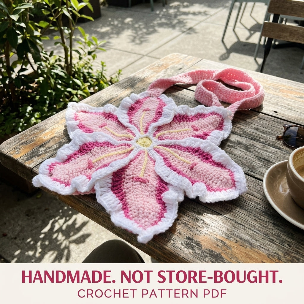 Flower Petal Bag Crochet Pattern PDF – Pink Ruffled Flower Shoulder Bag