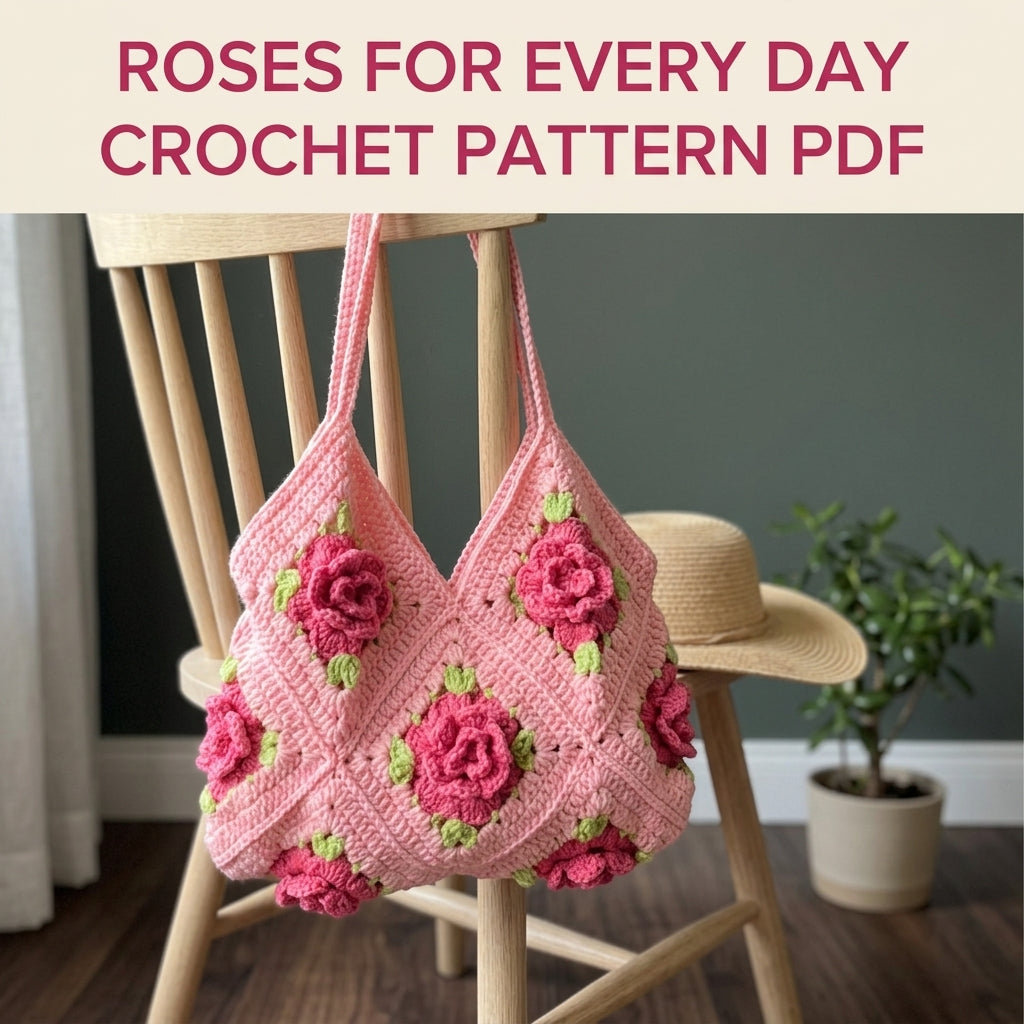 Pink Rose Granny Square Bag Crochet Pattern PDF – 3D Rose Shoulder Bag